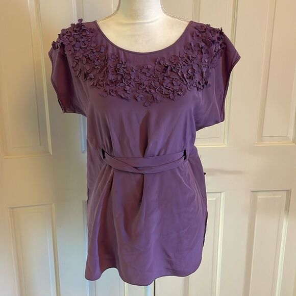 Rebecca Taylor Purple Silk Floral Appliqué Blouse size 8 - Picture 1 of 8